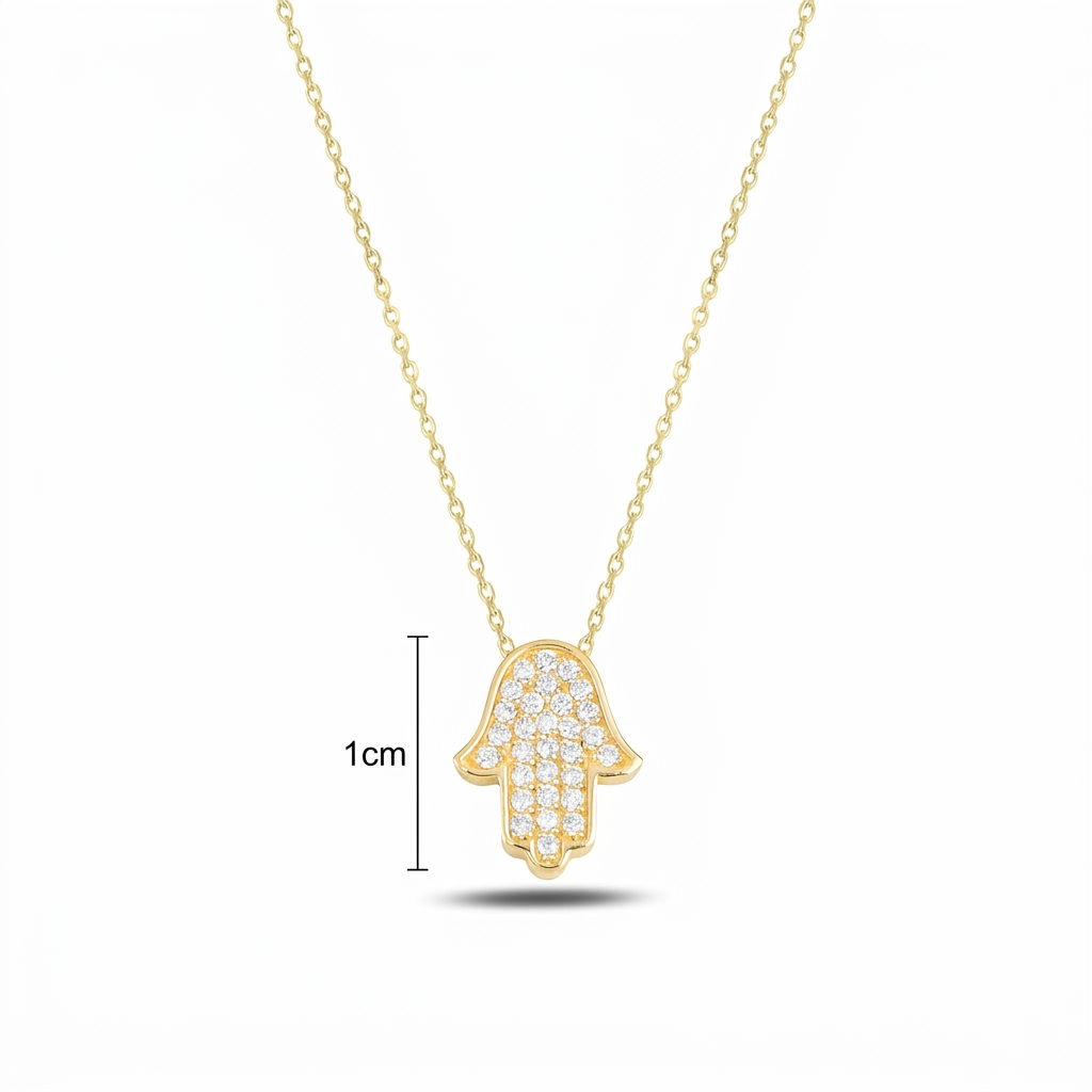 14K Gold Thic classic Hamsa Necklace diamonds
