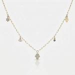 Load image into Gallery viewer, 14k gold Dangling Multi Charm classic Hamsa  paperclip necklace