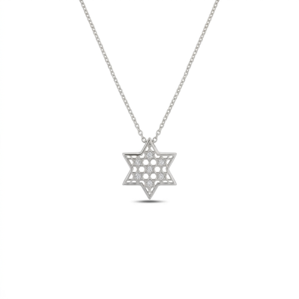 14k gold Honeycomb Star of david Necklace