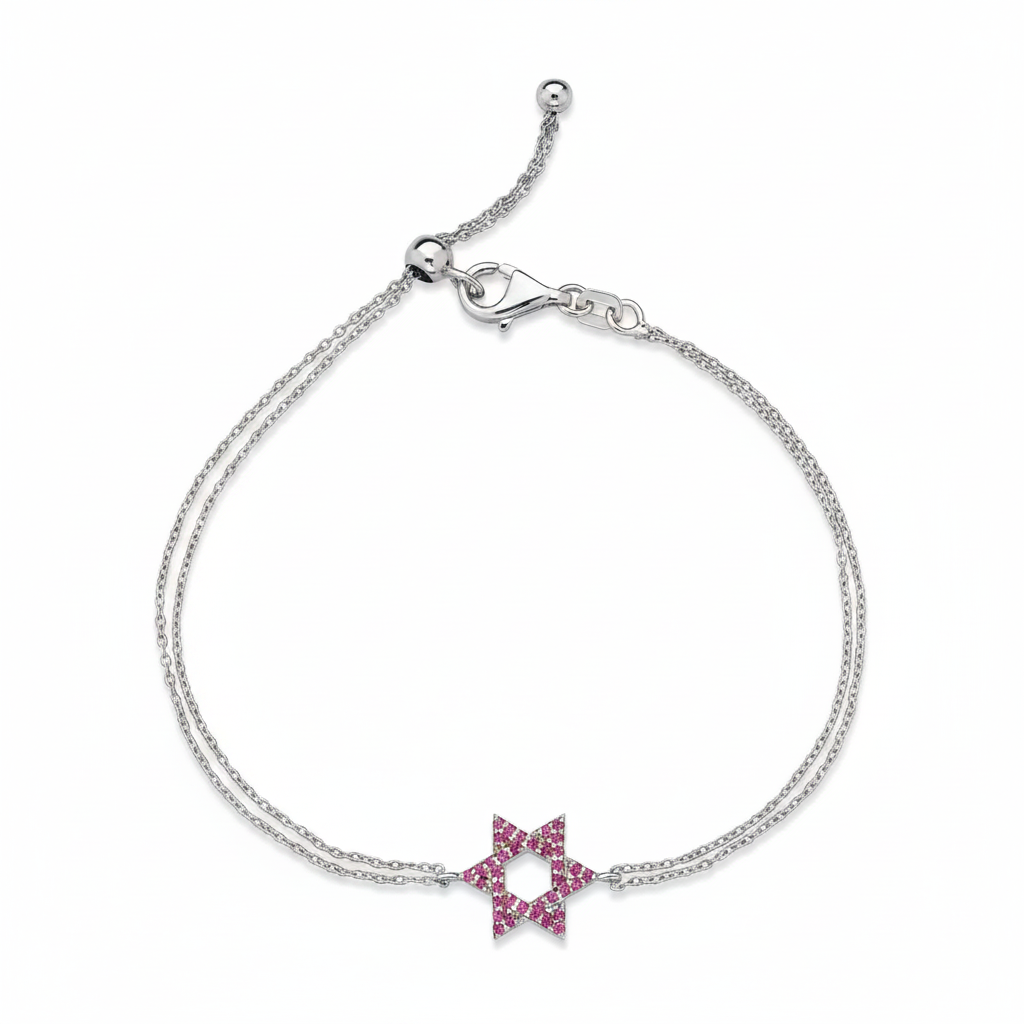14k gold Classic star of David bracelet Pink sapphire