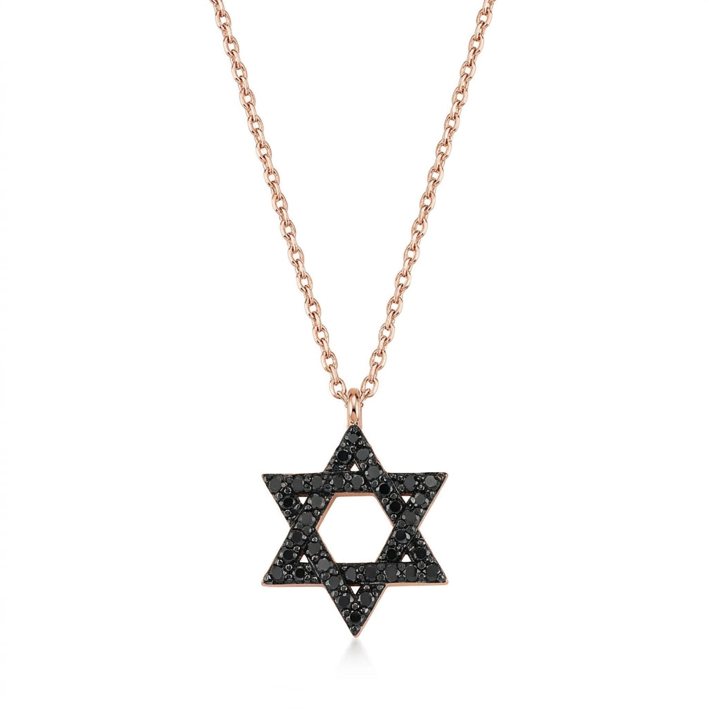 14k gold Classic star of David necklace Black diamonds