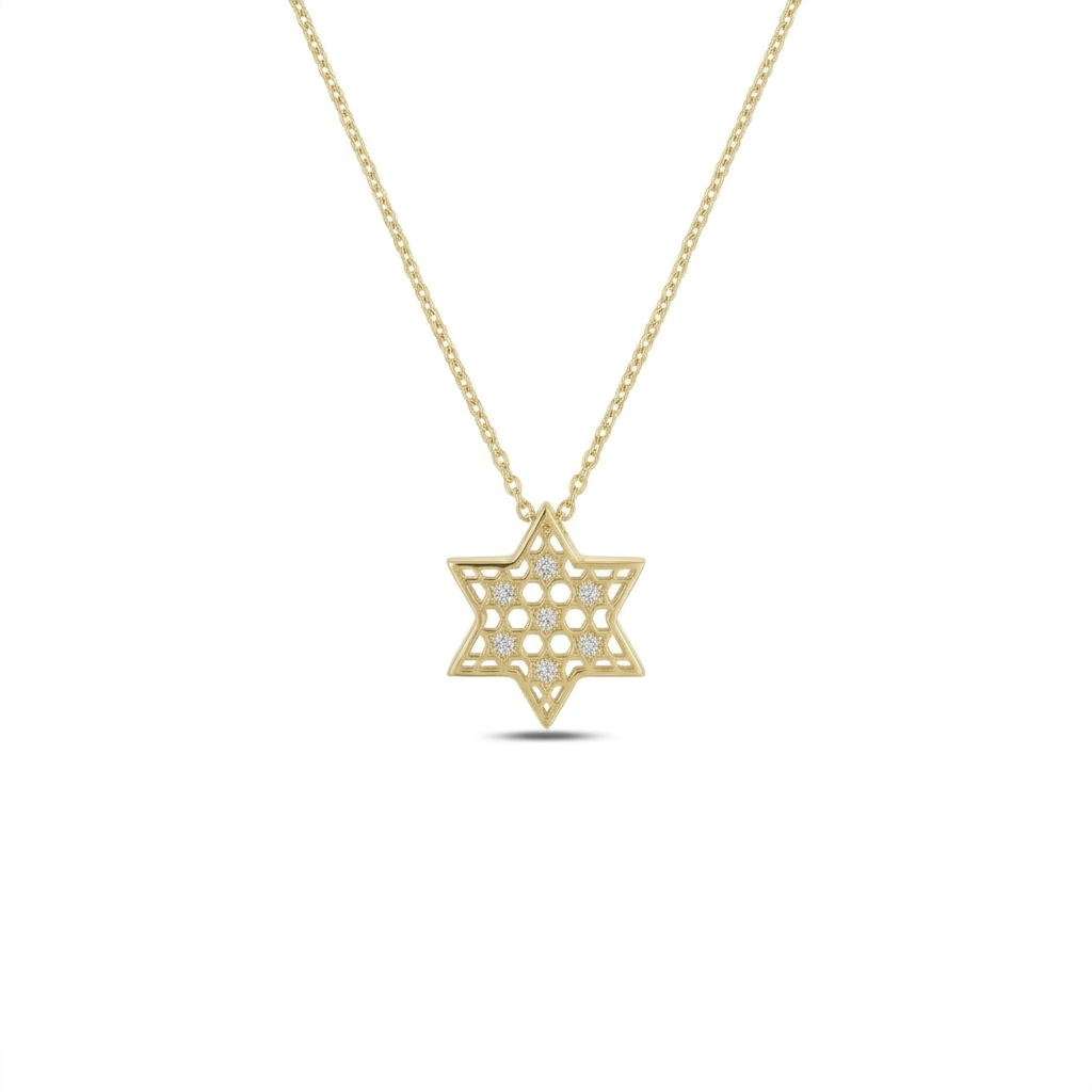 14k gold Honeycomb Star of david Necklace