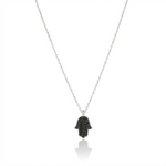 Load image into Gallery viewer, 14K Gold Hamsa Necklace Black diamonds