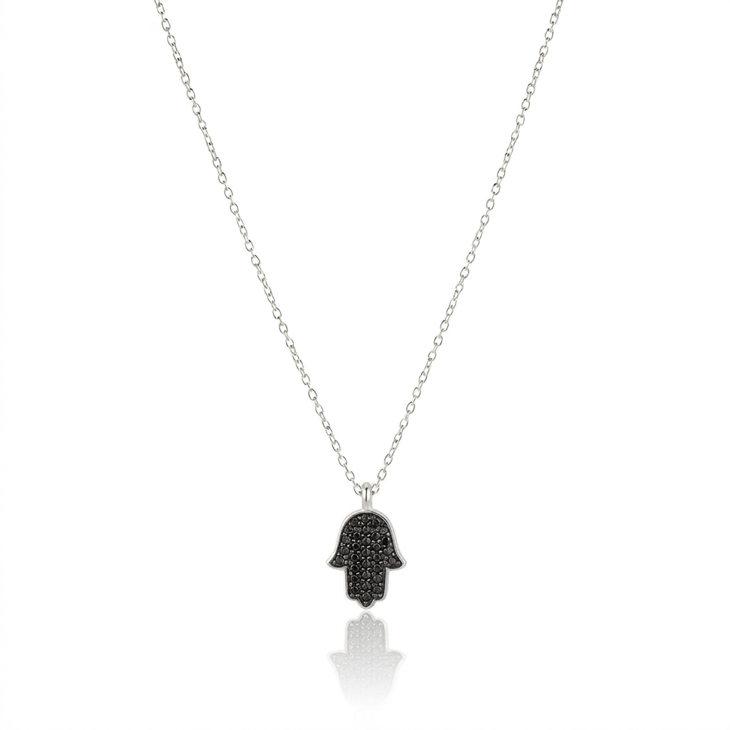 14K Gold Hamsa Necklace Black diamonds