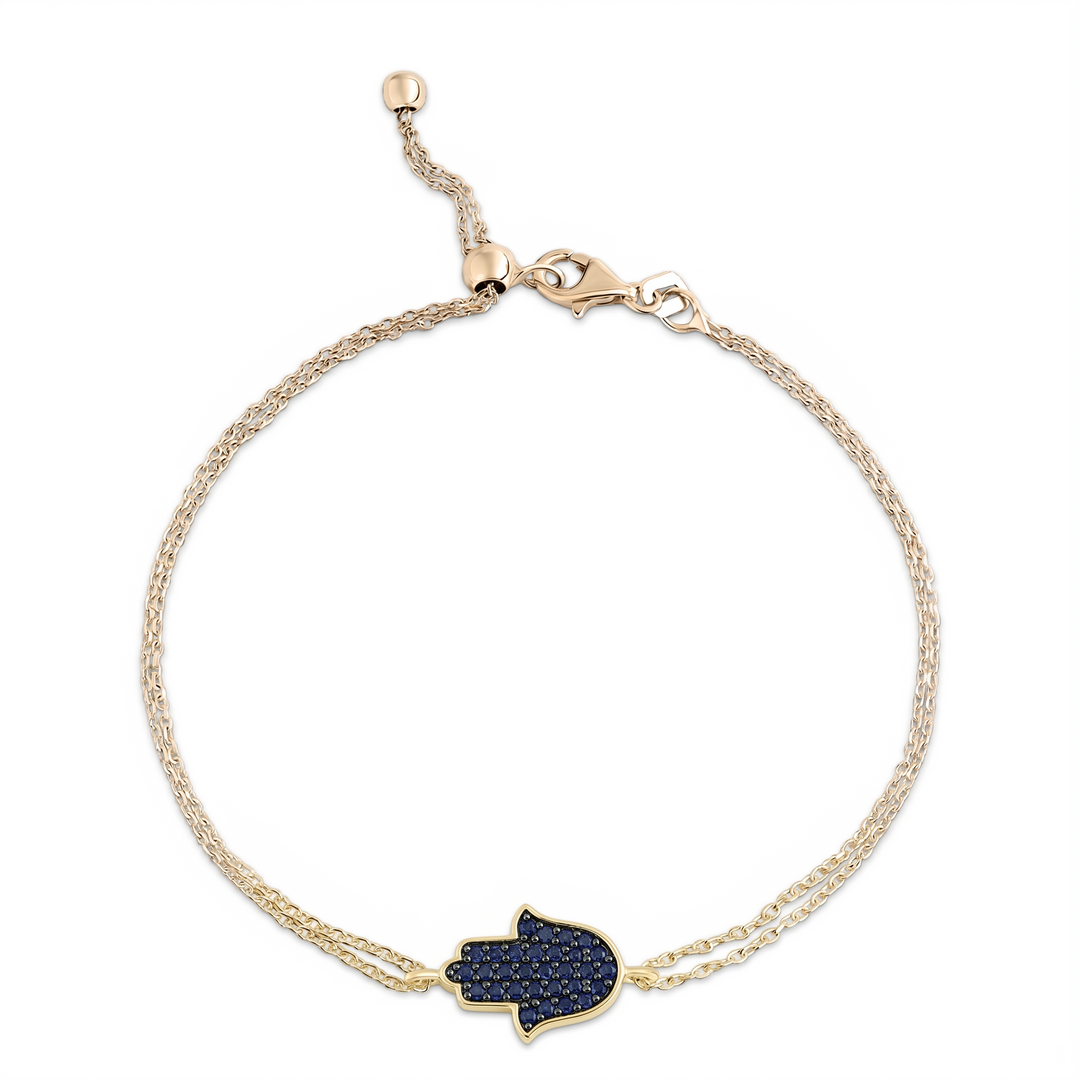 14K gold Large hamsa bracelet Blue sapphire