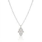 Load image into Gallery viewer, 14K gold Honeycomb hamsa necklace paperclip