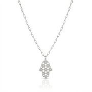 14K gold Honeycomb hamsa necklace paperclip