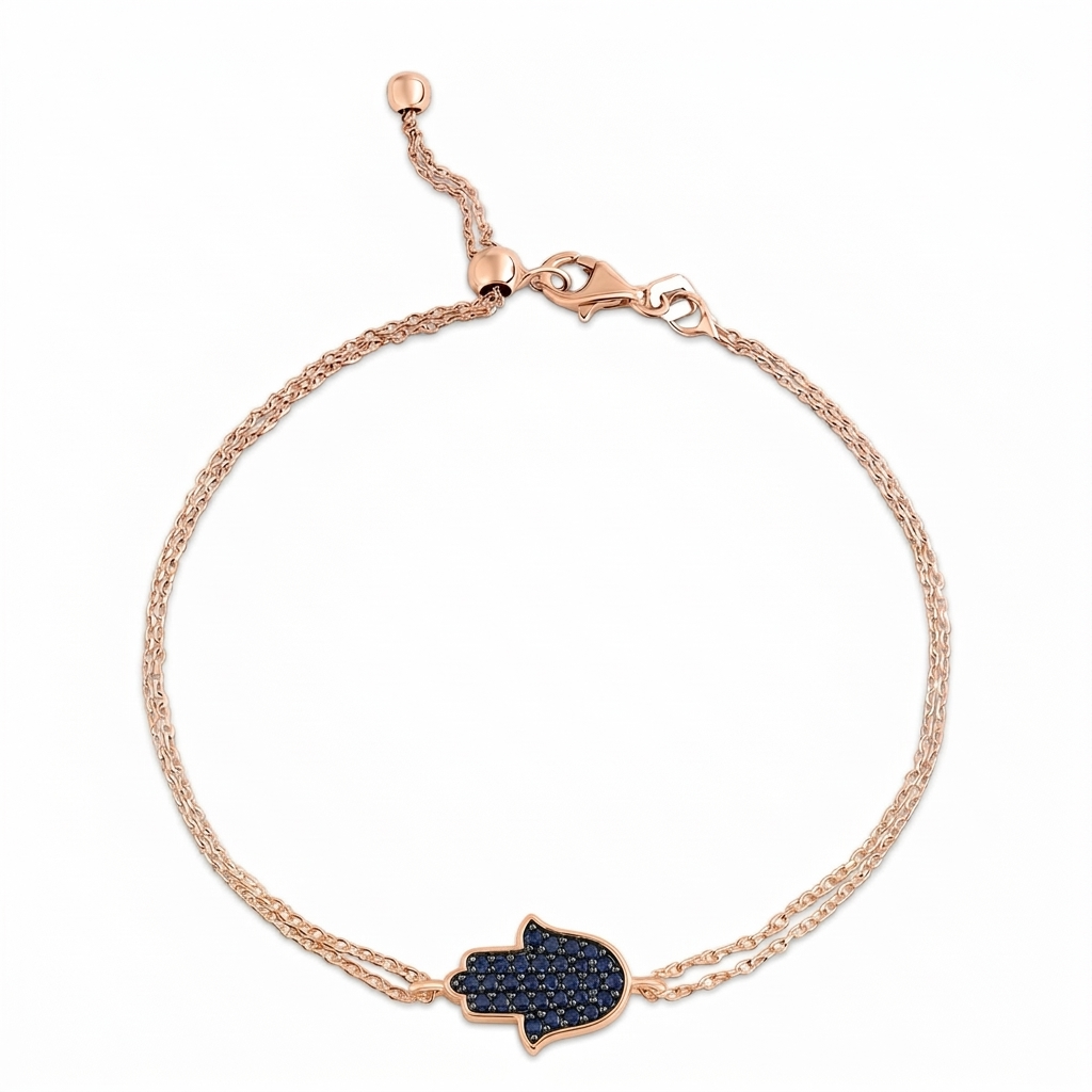 14K gold Large hamsa bracelet Blue sapphire