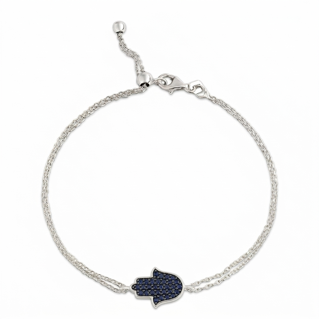 14K gold Large hamsa bracelet Blue sapphire