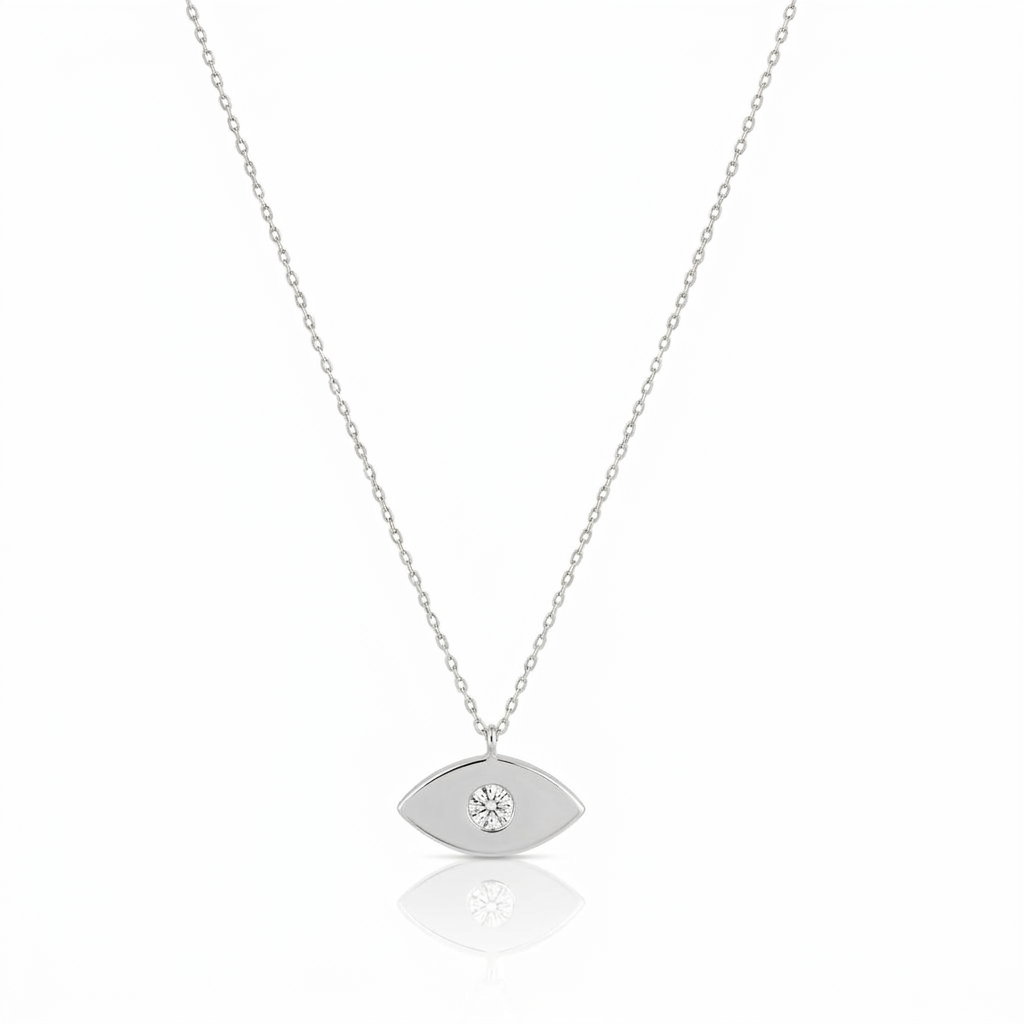 14K gold single diamond 1cm lucky eye necklace