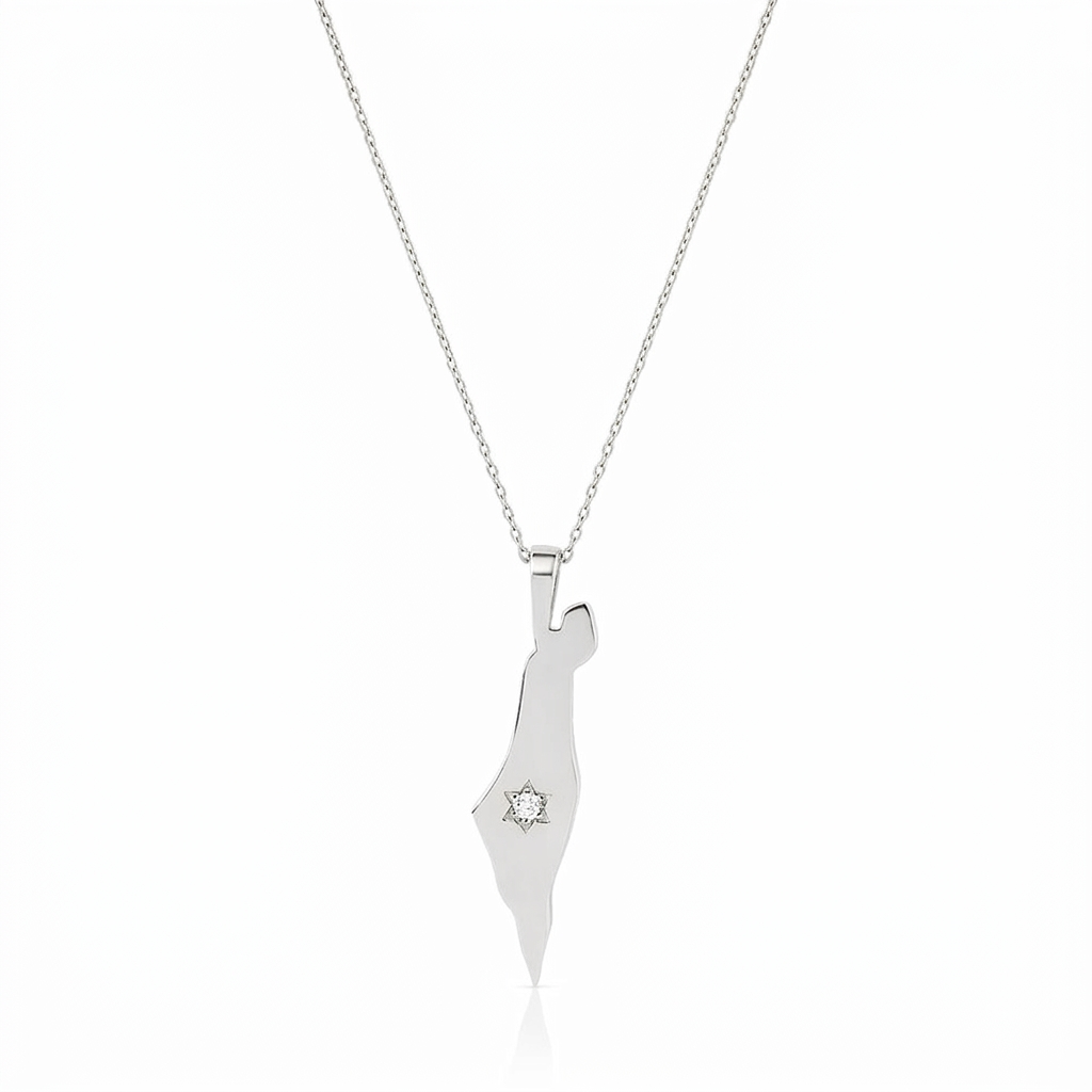 14K Gold Star Large Israel Map Necklace