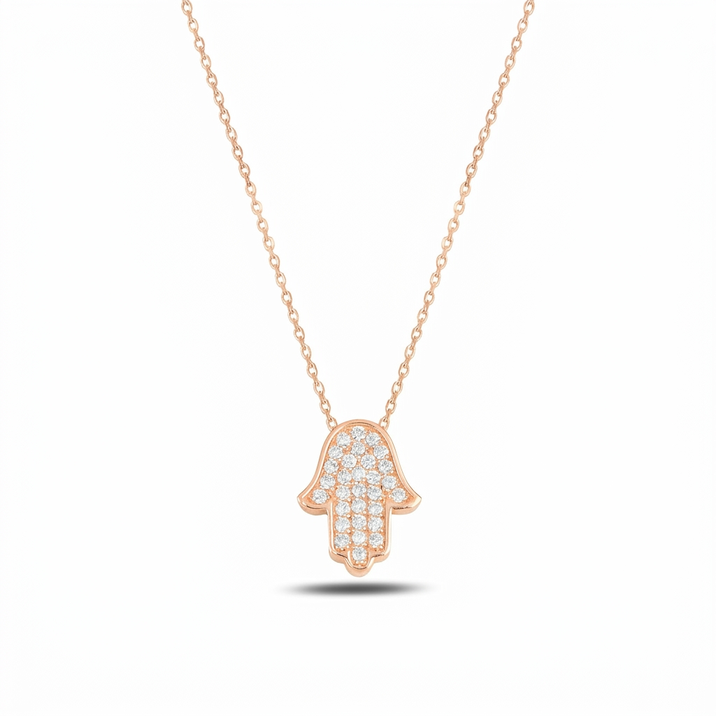 14K Gold Thic classic Hamsa Necklace diamonds