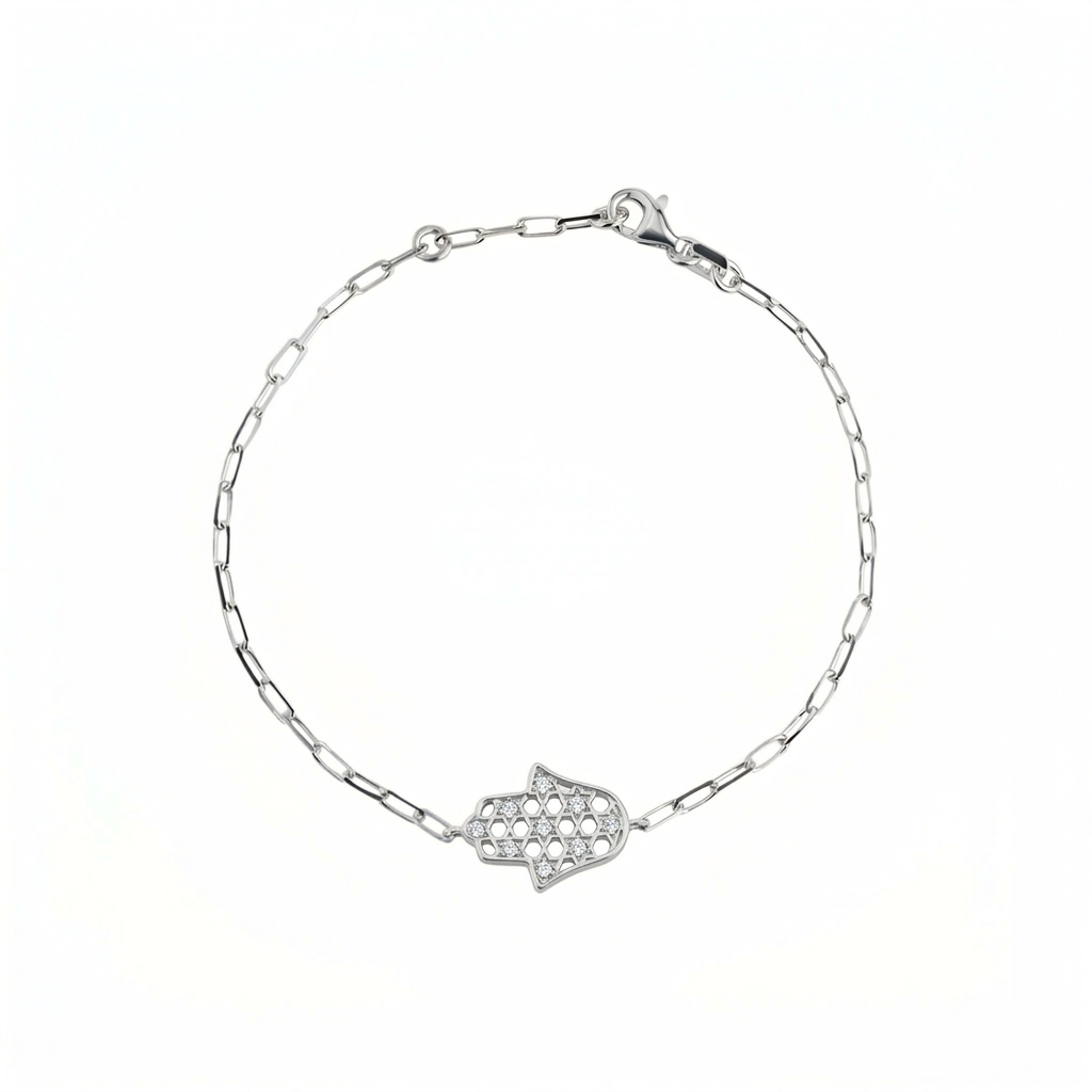 14K gold Honeycomb hamsa bracelet paperclip