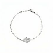 14K gold Honeycomb hamsa bracelet paperclip