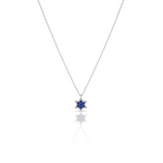 Load image into Gallery viewer, 14k gold 1cm full star of David Blue sapphire necklace