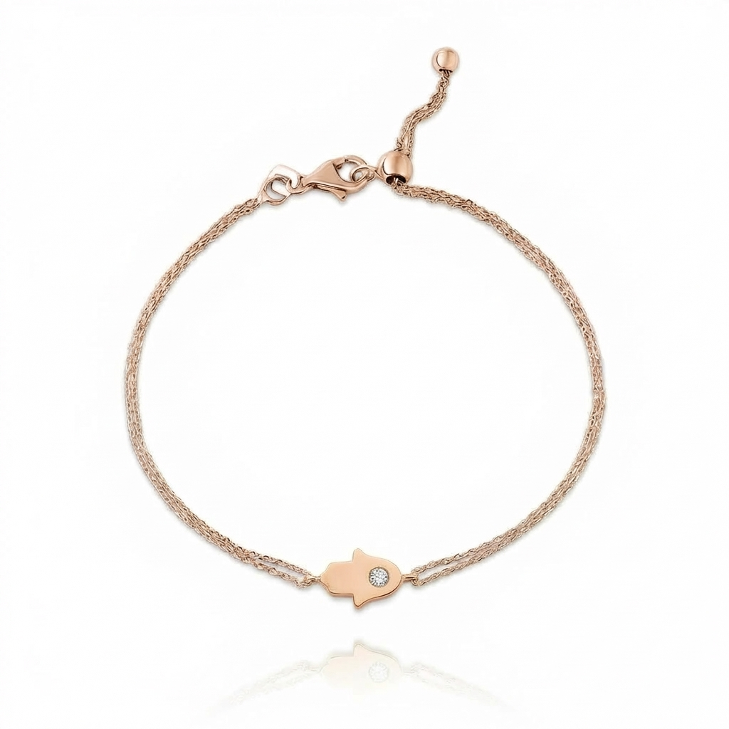 14K gold single diamond 1cm Hamsa Bracelet