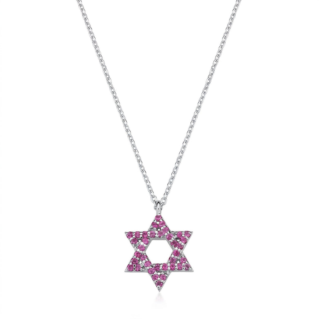 14k gold Classic star of David necklace Pink sapphire