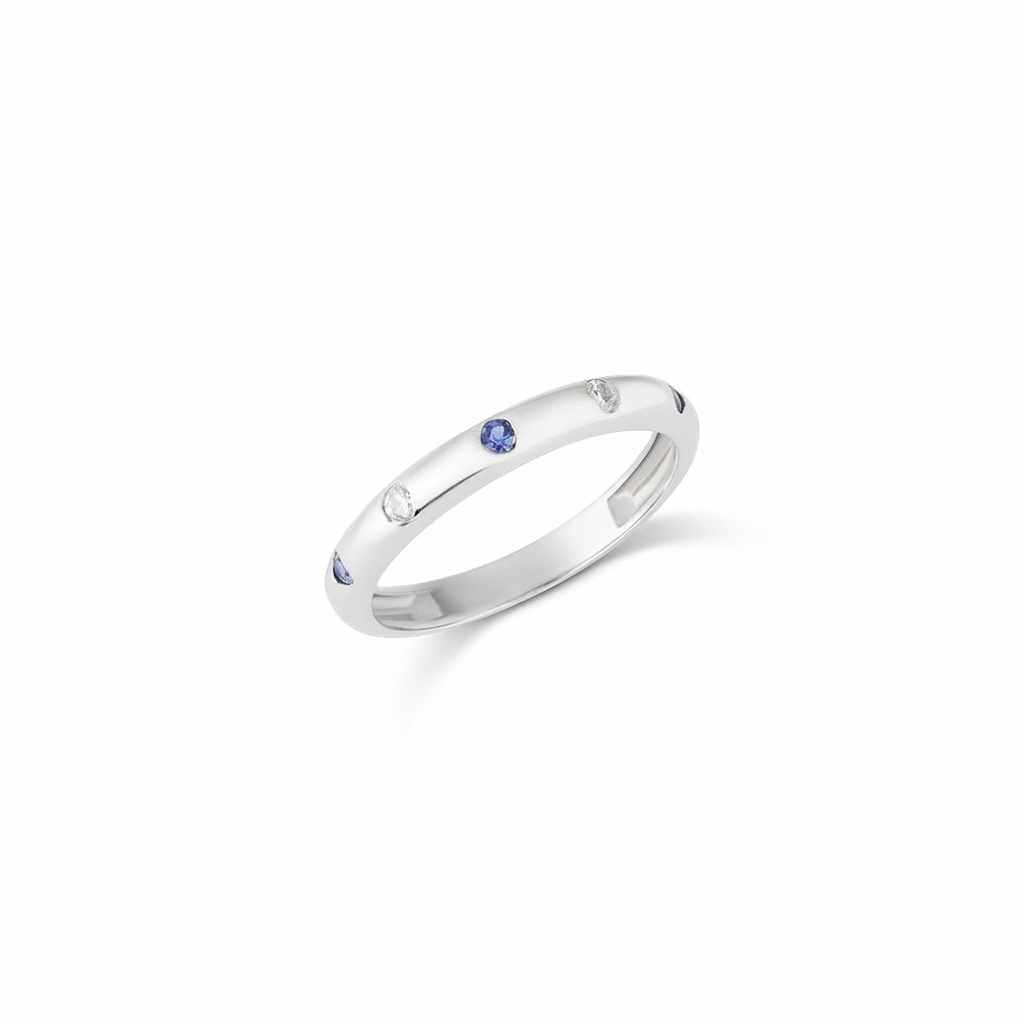 14k Gold Sapphire Diamond Band Ring