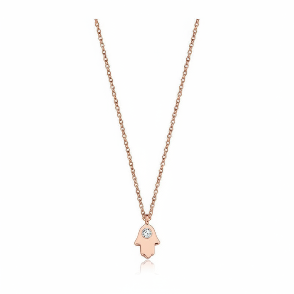 14k gold Mystic Gold & Single Diamond Hamsa Necklace