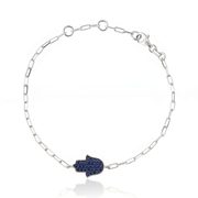 14K gold Large hamsa bracelet Blue sapphire paperclip