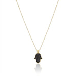 Load image into Gallery viewer, 14K Gold Hamsa Necklace Black diamonds