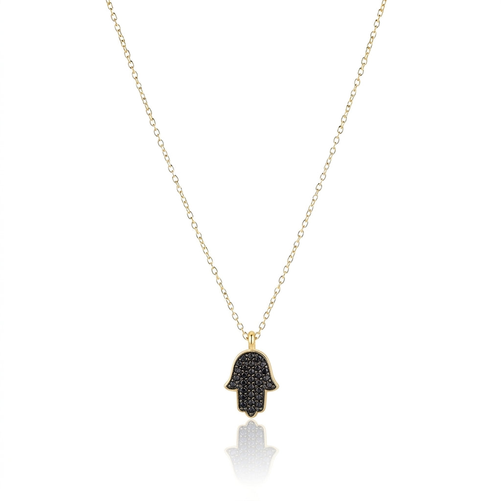 14K Gold Hamsa Necklace Black diamonds