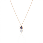Load image into Gallery viewer, 14k gold 1cm full star of David Blue sapphire necklace