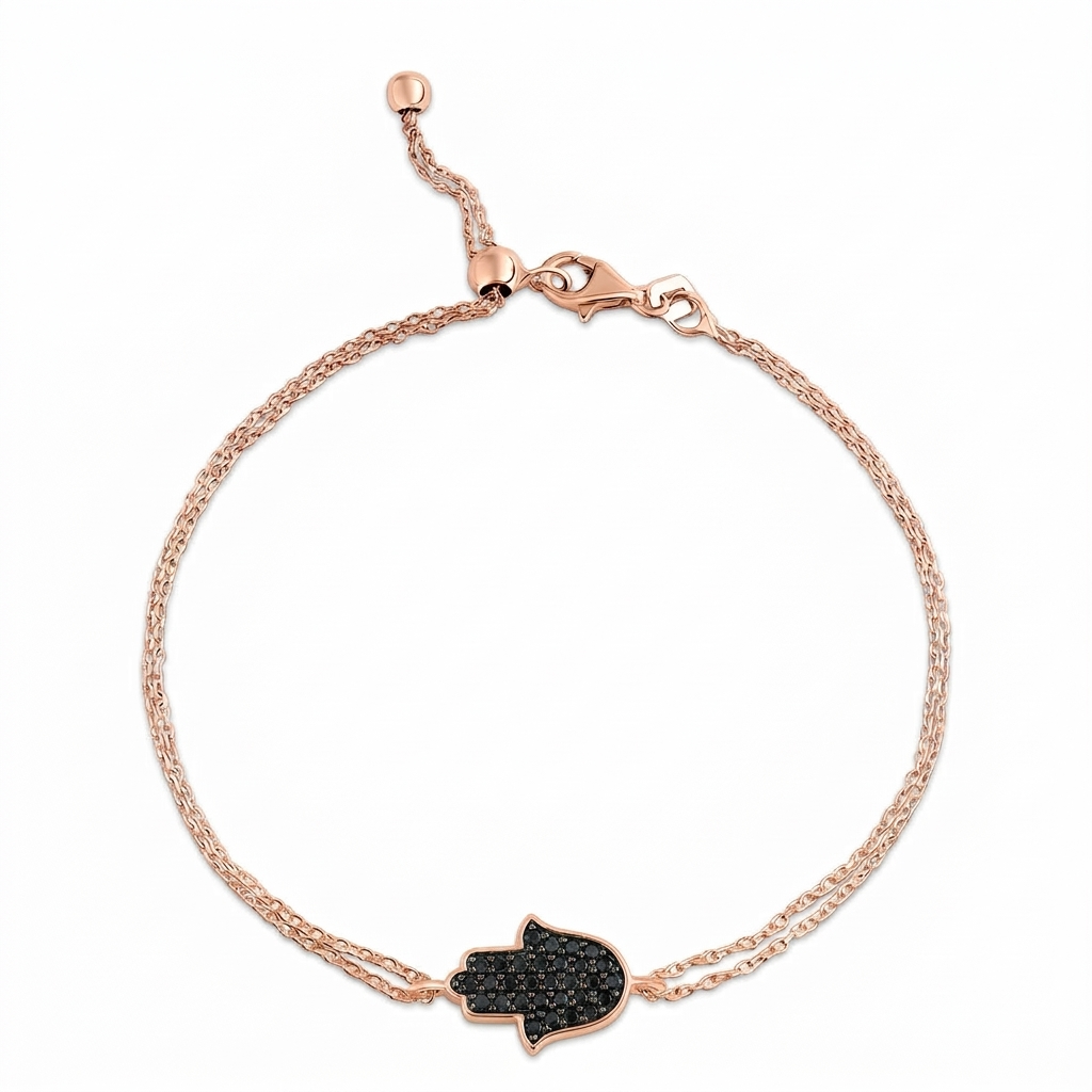 14K gold Large hamsa bracelet Black diamonds