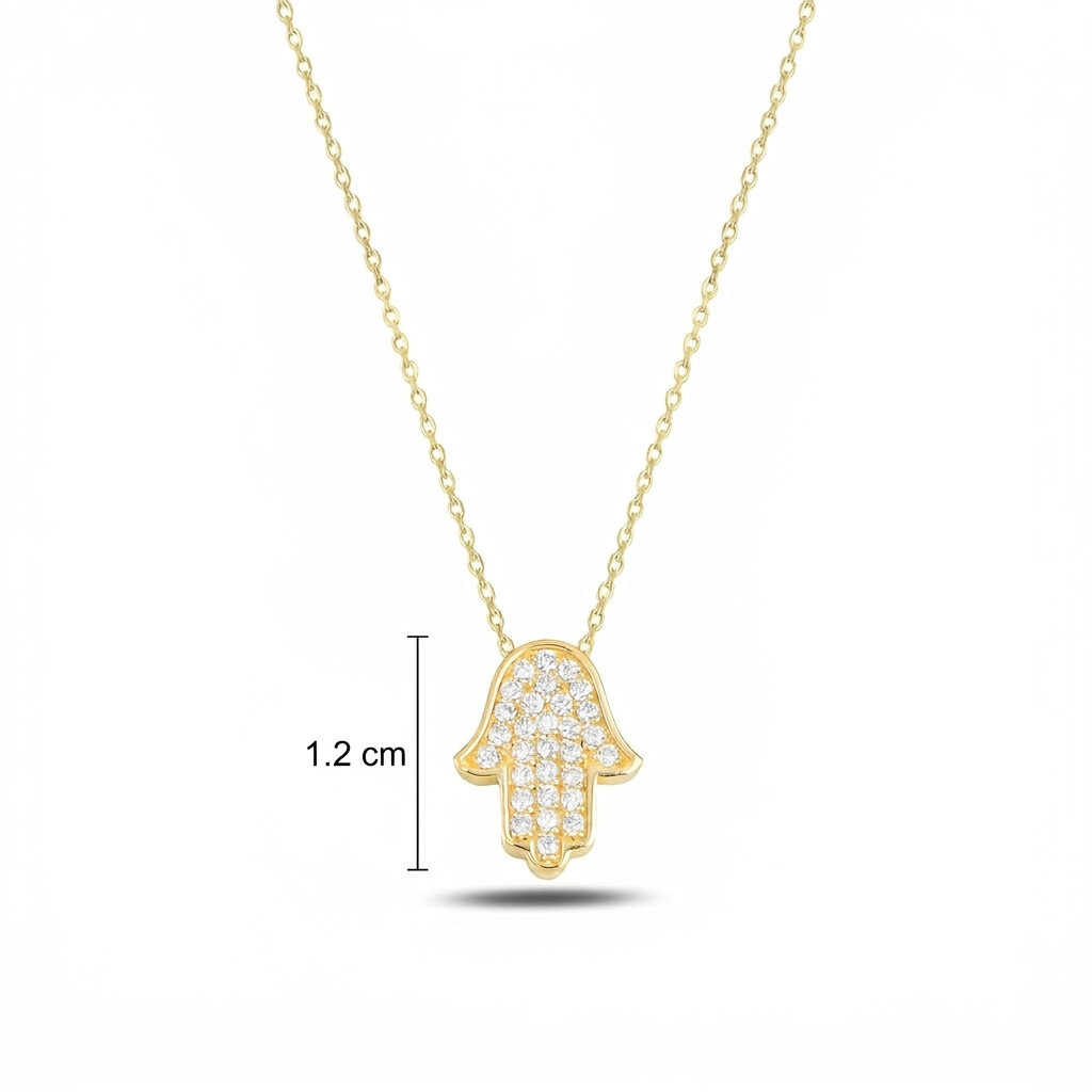 14K Gold large Thic classic Hamsa Necklace diamonds