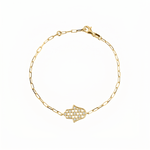 Load image into Gallery viewer, 14K gold Honeycomb hamsa bracelet paperclip