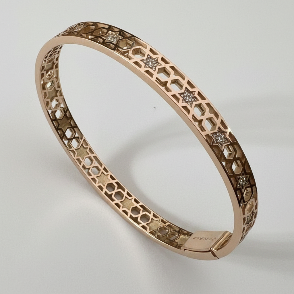 14k gold Honeycomb bangle full diamonds