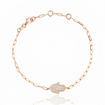 Load image into Gallery viewer, 14K gold Large hamsa bracelet paperclip