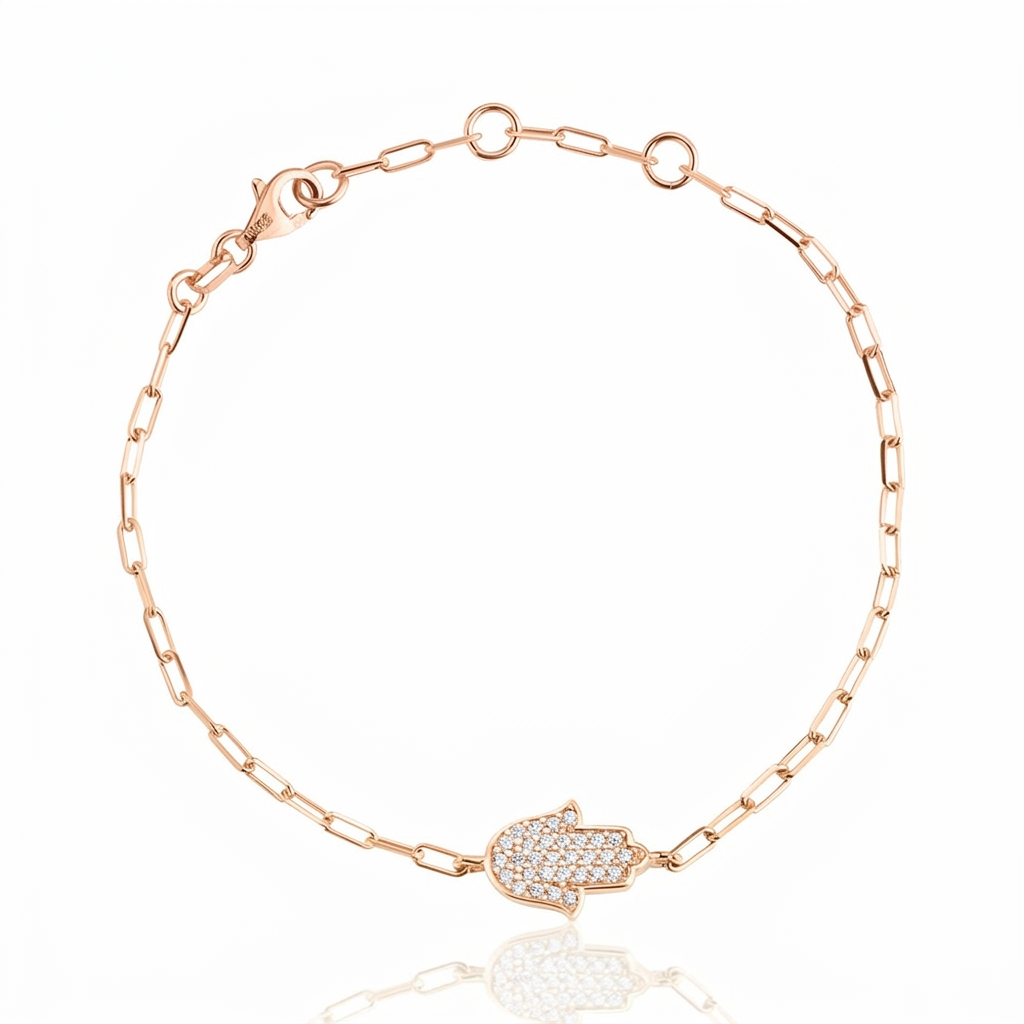 14K gold Large hamsa bracelet paperclip