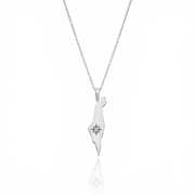 14K Gold Diamond North Star Israel Map Necklace