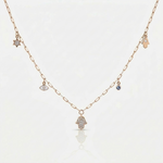 Load image into Gallery viewer, 14k gold Dangling Multi Charm classic Hamsa  paperclip necklace