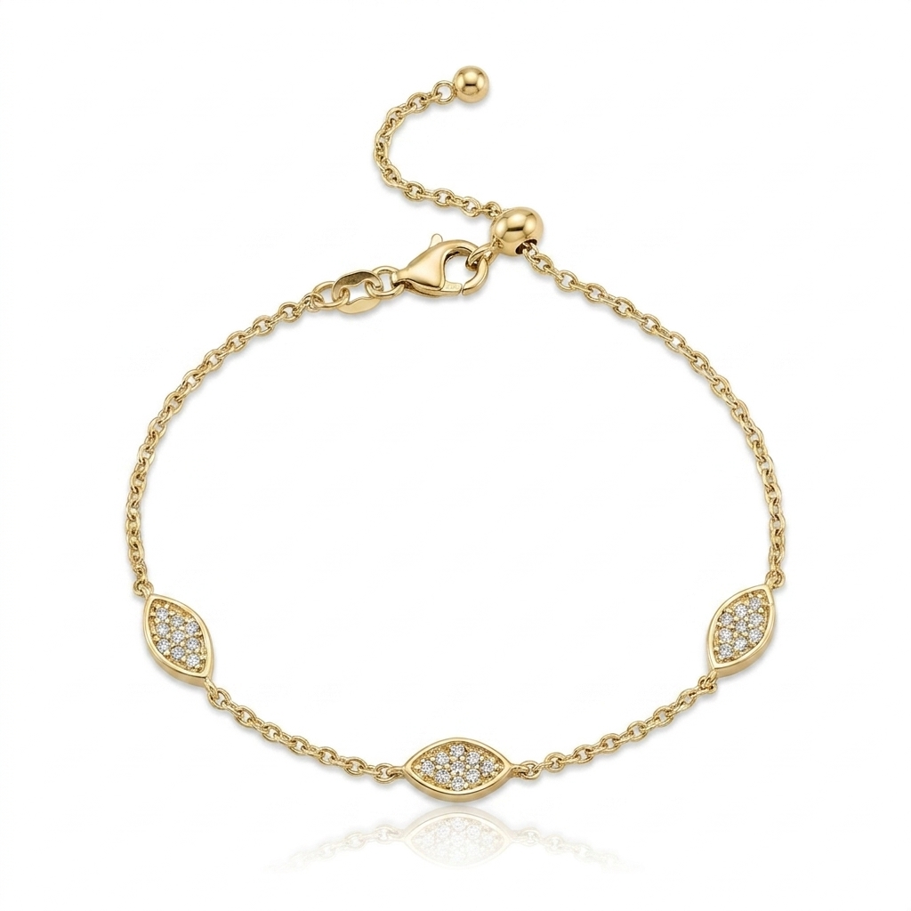 14k gold  Mystic 3 charm full diamond eye bracelet