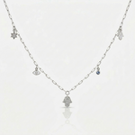 Load image into Gallery viewer, 14k gold Dangling Multi Charm classic Hamsa  paperclip necklace
