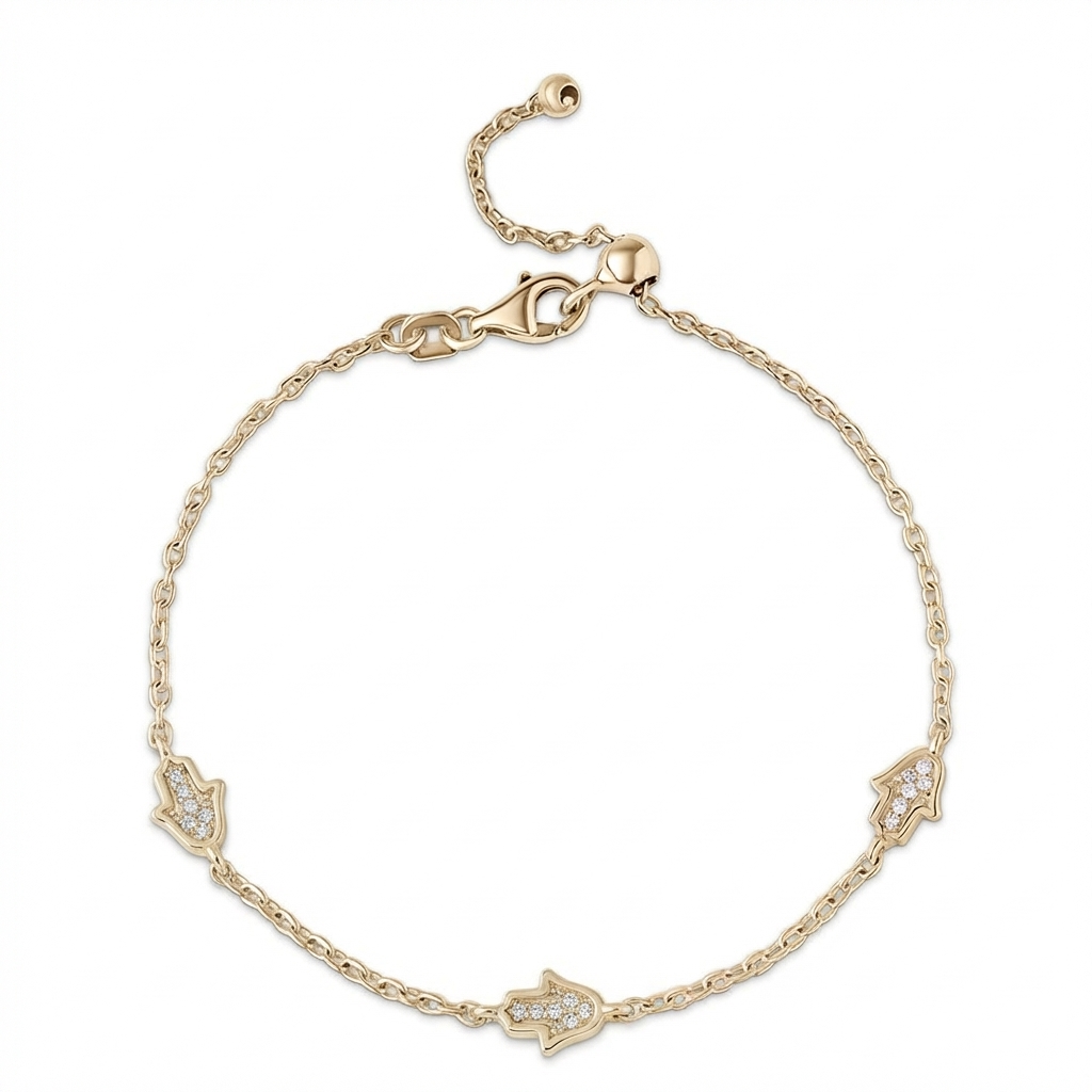 14k gold  Mystic 3 charm full diamond hamsa bracelet