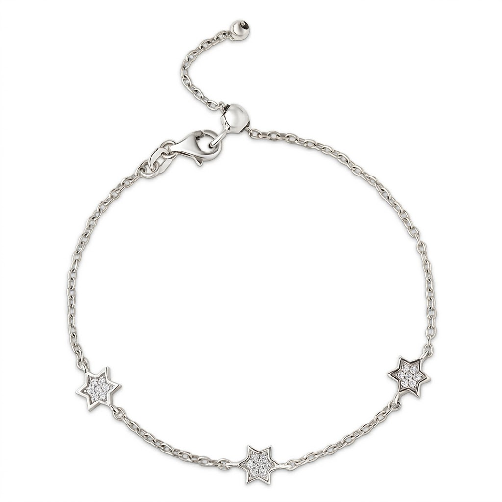 14k gold  Mystic 3 charm full diamond star bracelet