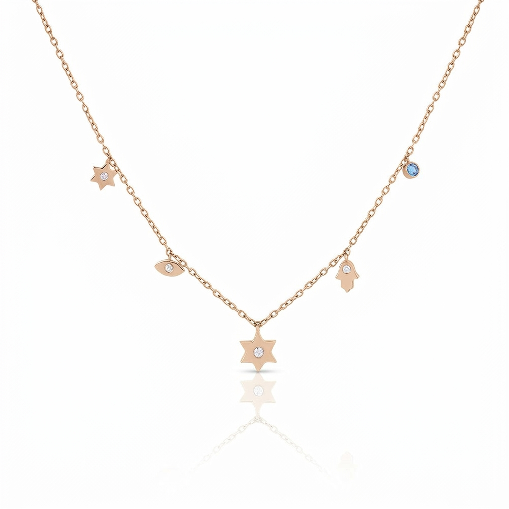 14k gold Dangling Multi Charm single star necklace
