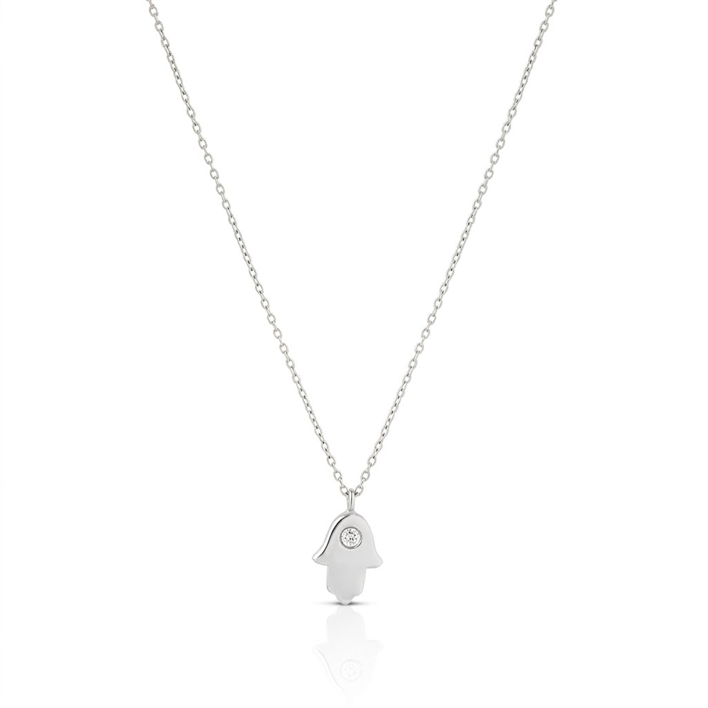 14K gold single diamond 1cm Hamsa necklace
