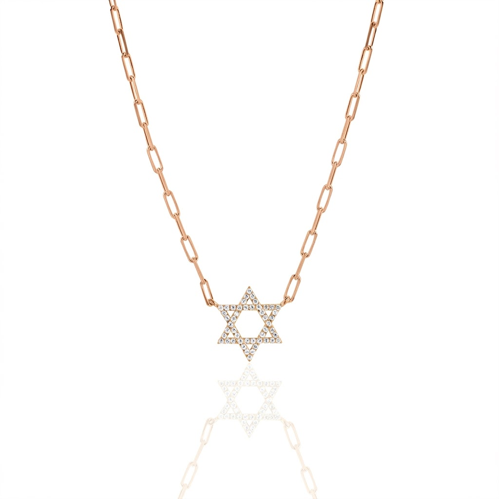 14k gold Large Classic Star of David necklace paperclip
