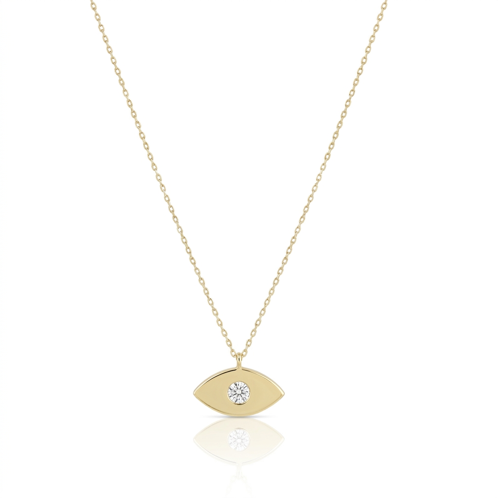 14K gold single diamond 1cm lucky eye necklace