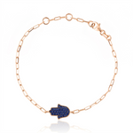 Load image into Gallery viewer, 14K gold Large hamsa bracelet Blue sapphire paperclip