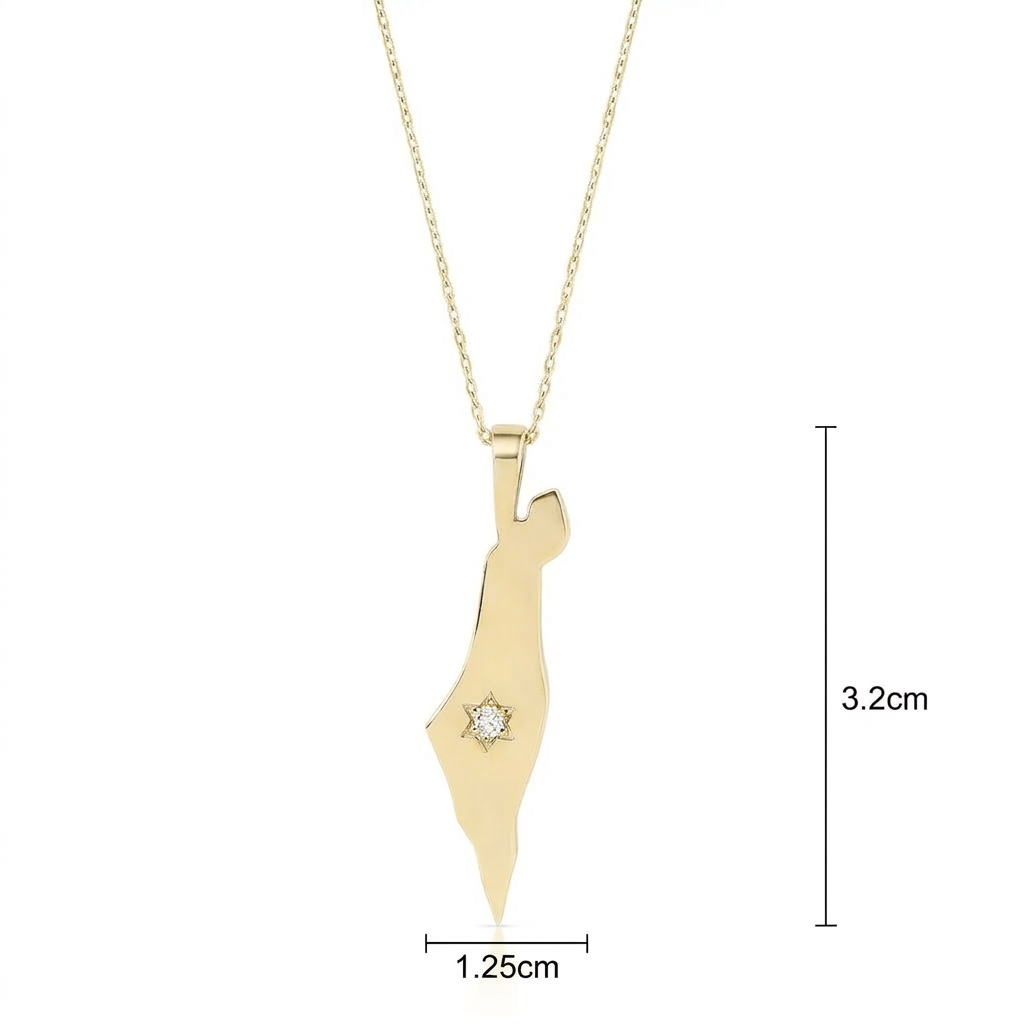 14K Gold Star Large Israel Map Necklace