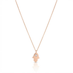 Load image into Gallery viewer, 14K gold single diamond 1cm Hamsa necklace