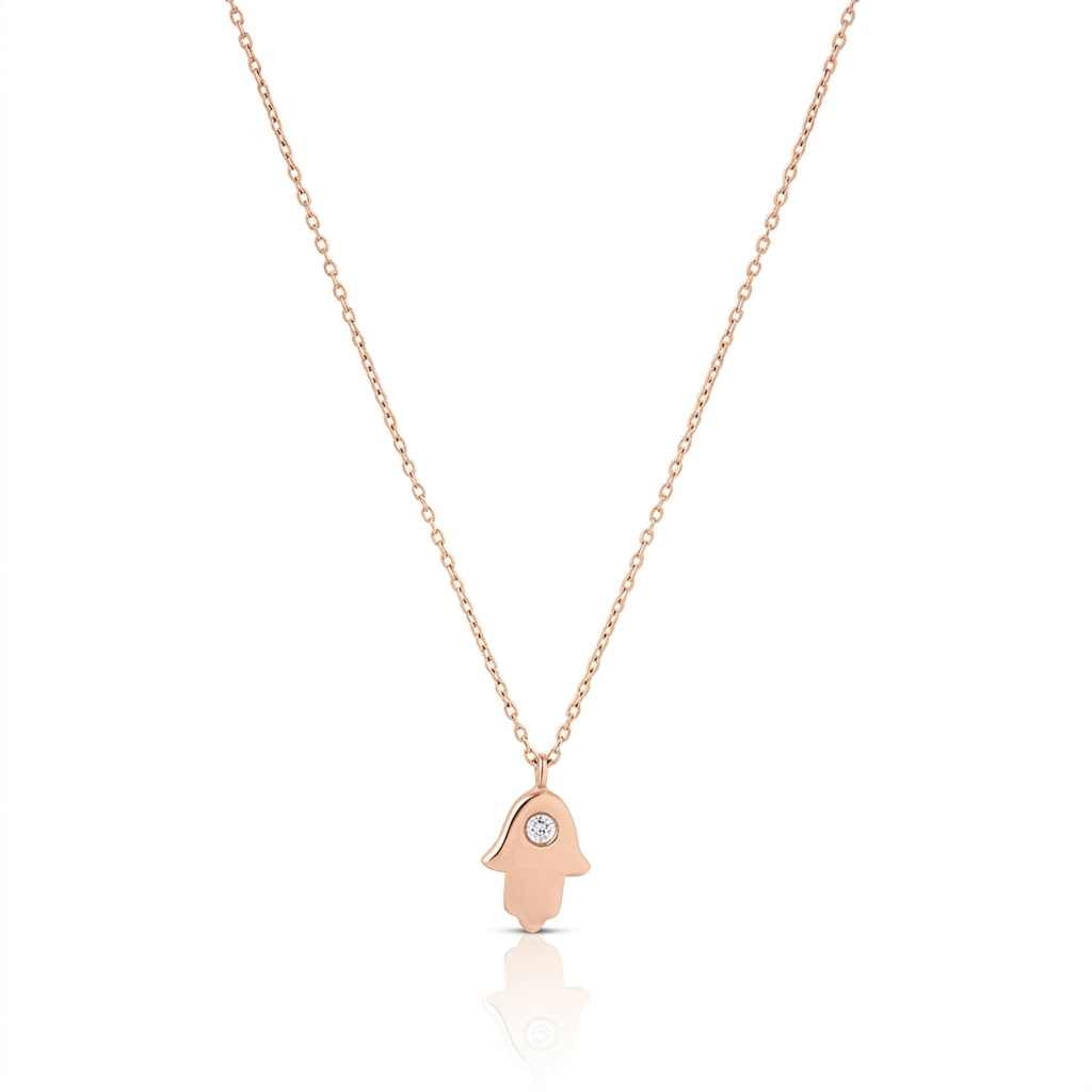 14K gold single diamond 1cm Hamsa necklace