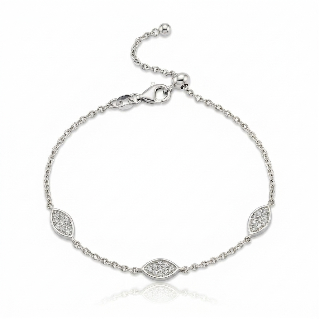 14k gold  Mystic 3 charm full diamond eye bracelet