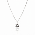 Load image into Gallery viewer, 14k gold Classic star of David necklace paperclip. Black diamonds