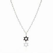 14k gold Classic star of David necklace paperclip. Black diamonds